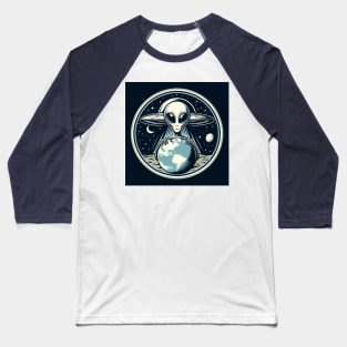 Grey Aliens in a UFO Baseball T-Shirt